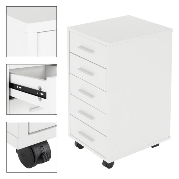 ML-Design 2er Set Rollcontainer mit 5 Schubladen, 33x38x63,5 cm, Weiß, Holz, Alu-Griffe, Mobiler Aktenschrank, Büroschrank mit Rädern, Bürocontainer Schubladenschrank Rollschrank Rollwagen Kommode