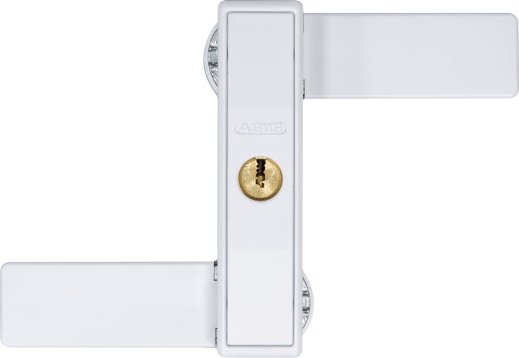 ABUS Fenster-Zusatzsicherung weiß mit Schließzylinder und beidseitigem Riegel.