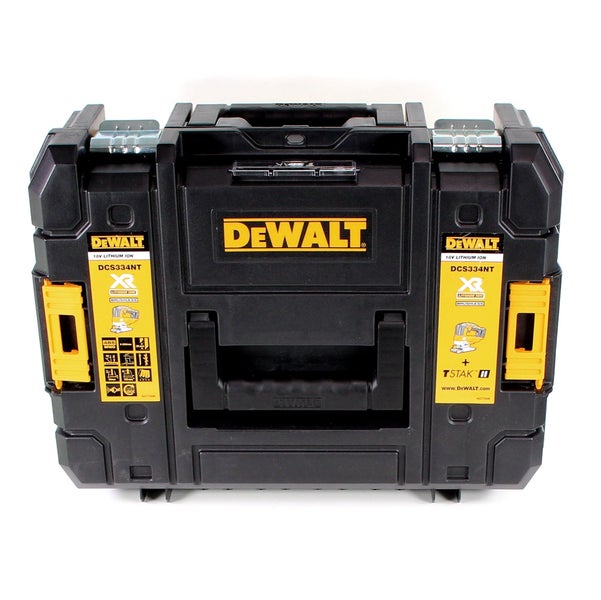 DeWALT Werkzeugkoffer TSTAK DCS334NT für Akku-Stichsäge, robuster Transportkoffer aus Kunststoff mit Tragegriff und Metallverschlüssen.