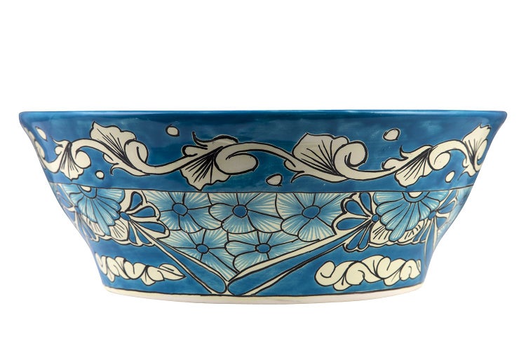 Blaue Keramikschale mit Blumenmuster