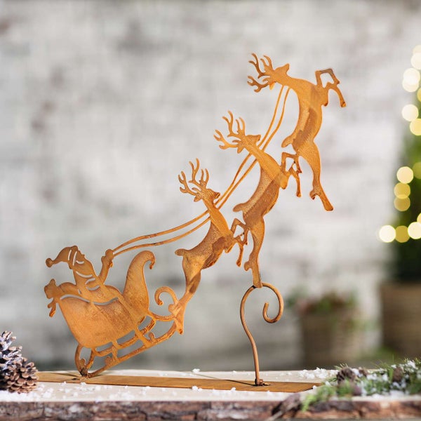 FRANK FLECHTWAREN | Metalldeko Santa mit Schlitten, METALL, 50 x 9 x 42,5 cm