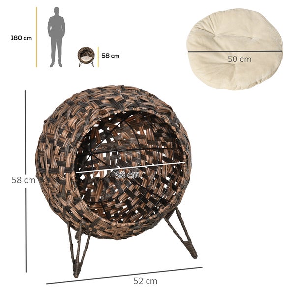 PawHut Katzenhaus aus Rattan, Ø52 x 58 cm, PE-Rattan, Braun
