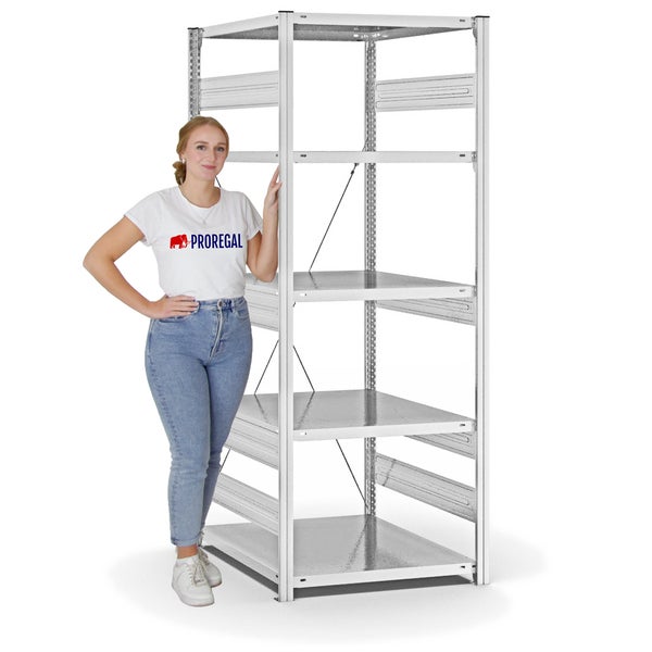 PROREGAL Fachbodenregal Stecksystem T-Profil Heavy-Duty Grundregal HxBxT 200 x 75 x 80 cm 5 Ebenen Fachlast 300 kg Einseitig Nutzbar Lichtgrau