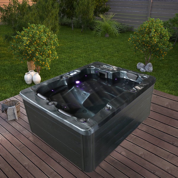 Home Deluxe - Outdoor Whirlpool - BLACK MARBLE PURE - Maße 210 x 160 x 85 cm - Inkl. Heizung, 27 Massagedüsen und 9 Lichtquellen I Außen Whirlpool Spa für 3 Personen