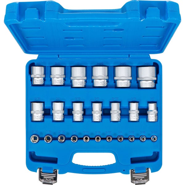 BGS Steckschlüssel-Einsatz-Satz Sechskant Antriebe Innenvierkant 6,3 mm (1/4), 12,5 mm (1/2) Zollmaße 24tlg. - 2246
