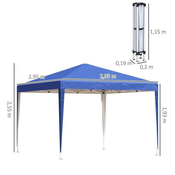 Outsunny Pavillon ca. 3x3m, wasserabweisend Stabil Winterfest Pop-up Faltpavillon, UV Schutz, Faltbar Partyzelt Gartenzelt mit Tasche, Gartenpavillon für Camping Garten, Blau