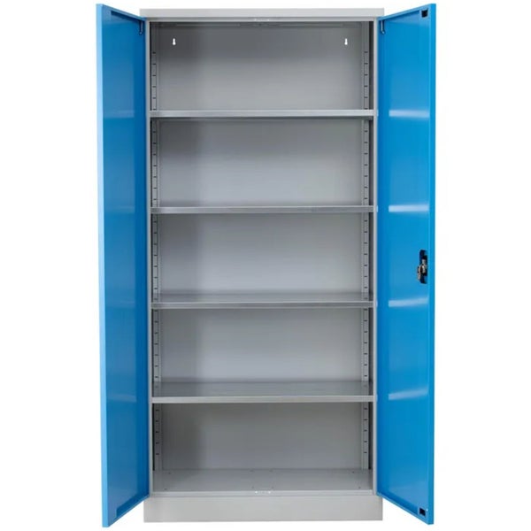 PROREGAL Stahlschrank Bee 4 Fachböden HxBxT 195 x 120 x 60 cm Verzinktes & Verstärktes Fachbodenmaterial Grau & Hellblau