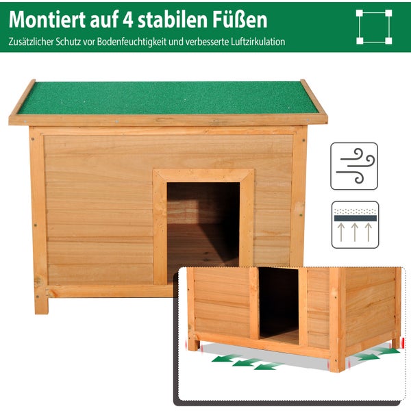 PawHut Hundehütte aus Tannenholz, wasserdichtes Hundehaus Hundehöhle Katzenhaus mit geöffnetem Dach, Hütte für Hunde, Katzen, 82 x 58 x 58 cm