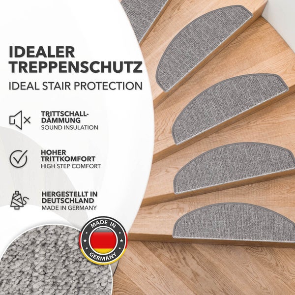 FLOORDIREKT Stufenmatte Alto - Selbstklebend - Hellgrau - Halbrund - 23,5 x 65 cm