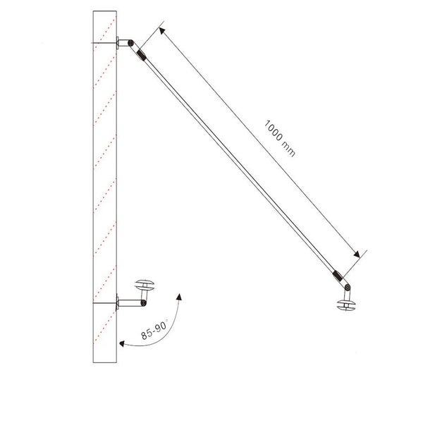 BuyLando (3STR) 250x90 cm Milchglas Glasvordach inkl. Edelstahlhalter RAL 7016