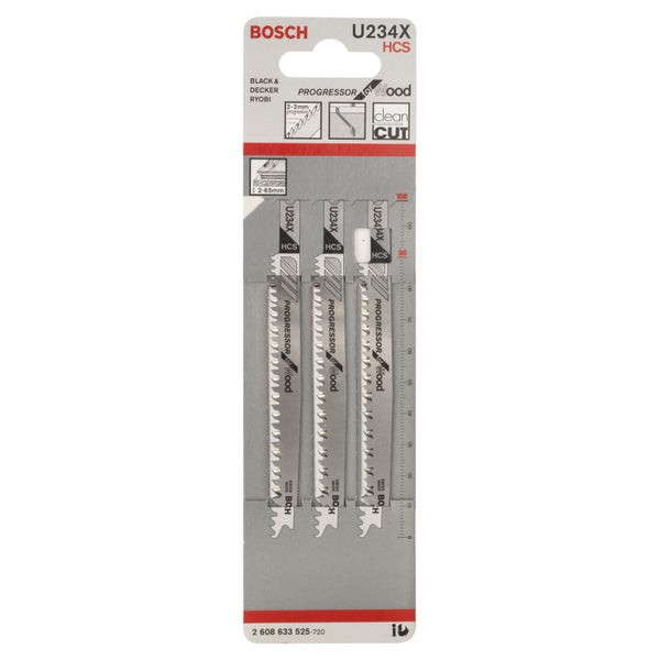 Bosch 3x Stichsägeblatt U 234 X Progressor for Wood - 2608633525