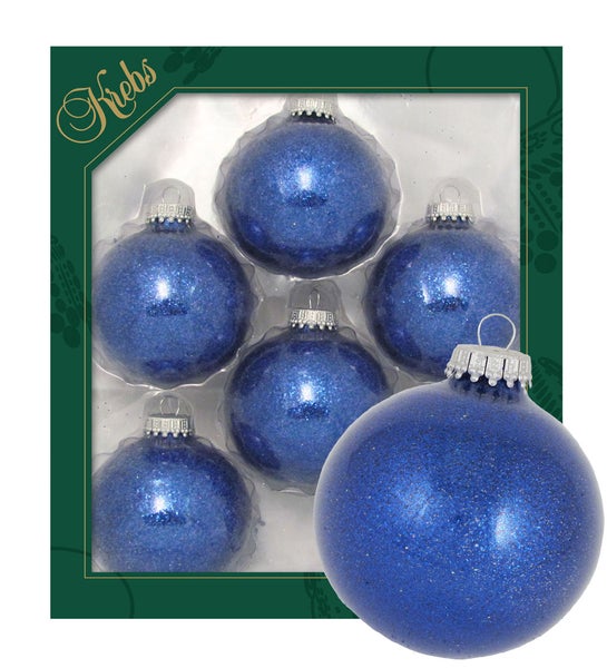 Nachtblau Glitterfinish 7cm Glaskugeln uni (6), 6 Stck., Weihnachtsbaumkugeln, Christbaumschmuck, Weihnachtsbaumanhänger