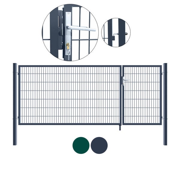 Home Deluxe - Doppelflügel Gartentor ADITUS - Anthrazit, 100 x 350 cm - inkl. Griff, Schloss, Schlüsseln und Bodenverriegelung I Gartenpforte Einfahrtstor Hoftür