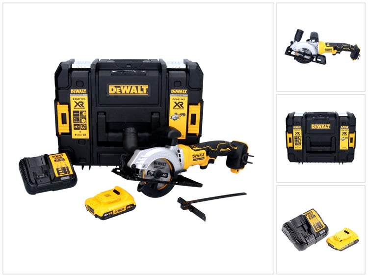 DeWalt Akku-Handkreissäge DCS571 im Set mit TSTAK-Koffer, einem 18 Volt Akku, Ladegerät und Parallelanschlag.