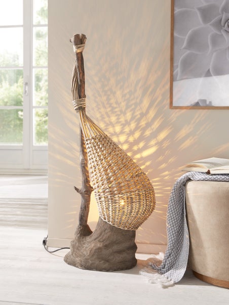 FRANK FLECHTWAREN | Stehlampe Embraced, WEIDE, HOLZ, 44 x 28 x 98 cm, Zuleitung 100 cm inkl. An-/Aus-Schalter, geeignet für Leuchtmittel der Energieklass