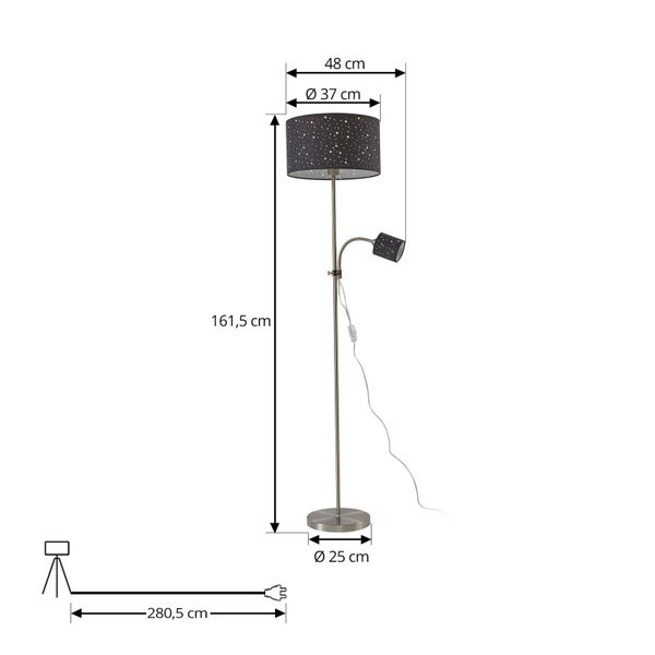 Stehlampe mit Leselampe und Maßangaben