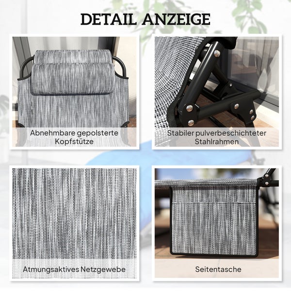 Outsunny Sonnenliege klappbar Gartenliege mit Kopfkissen, Liegestuhl mit 4-Fach verstellbare Rückenlehne, wetterfeste Campingliege, Gartenstuhl bis 120 kg belastbar, für Garten Outdoor Pool, Blau