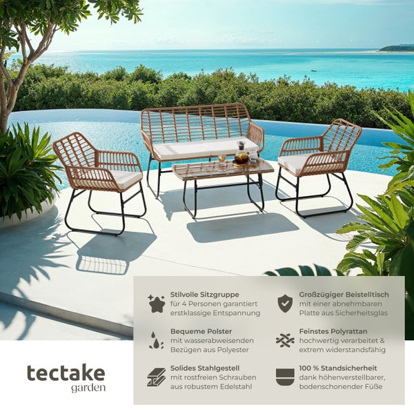 Rattan Sitzgruppe tectake Molfetta XL höhenverstellbare Kunststofffüße für 4 Personen natur