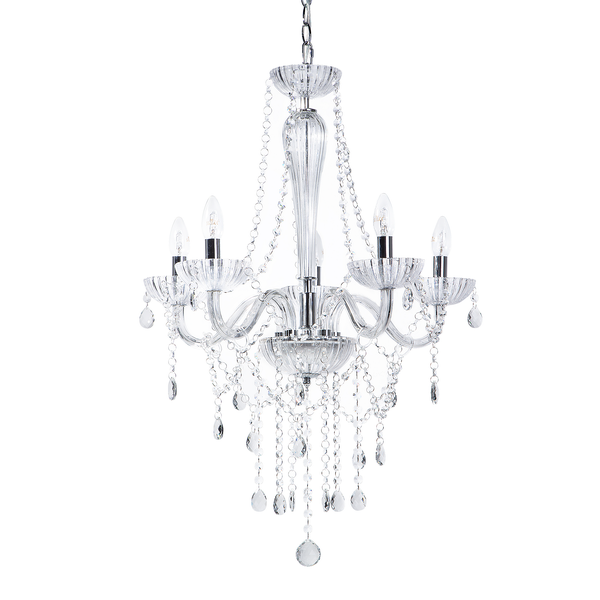 Kristalllüster mit fünf Lampenarmen und dekorativen Anhängern