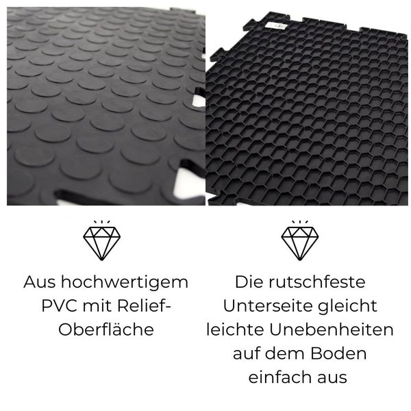Klickfliesen Bodenplatte Kunststoff Balkon Terasse Garage Werkstatt Camping Fliesen Bodenbelag 50 PVC Klicksystem 10x Klickfliesen schwarz