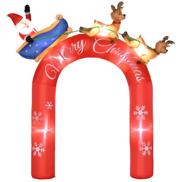 Outsunny 270 cm Aufblasbarer Weihnachtsdeko Torbogen mit Weihnachtsmann auf Schlittenmit und Rentiere Weihnachtsfiguren mit LED Licht für Hausgarten-Familien-Prop Wassserdicht Polyester