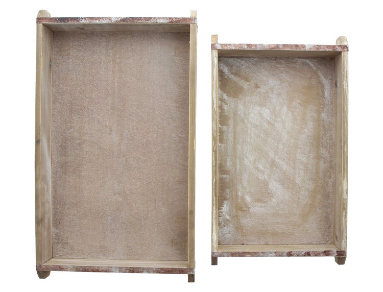 FRANK FLECHTWAREN | Holztablett Industrial, 2er Set, HOLZ, METALL, 42 x 25 x 6 cm, 50 x 30 x 6 cm