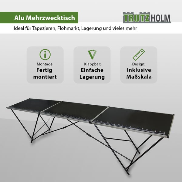 Tapeziertisch Alu Flohmarkttisch 300x60 cm Klapptisch klappbar mit Messskala