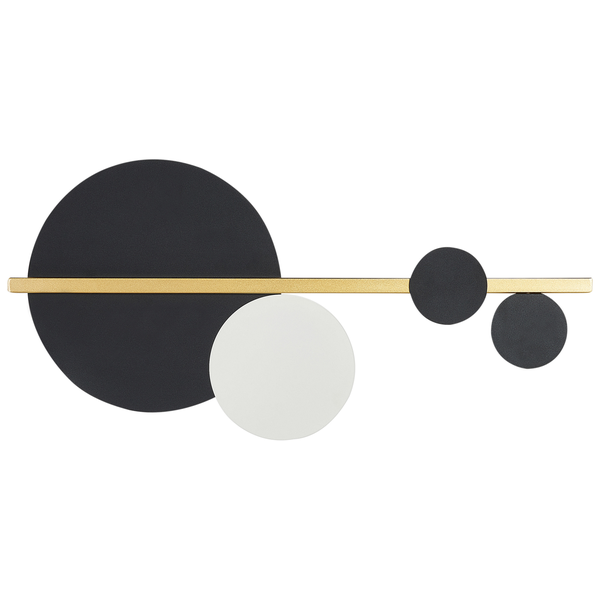 Wanddekoration mit Kreismotiv und goldenem Balken