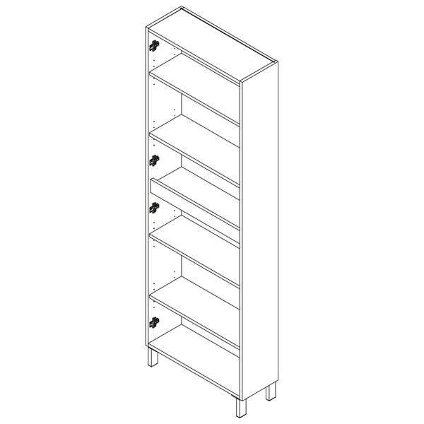 Technische Zeichnung eines hohen Schranks mit Einlegeböden und einer Schublade.