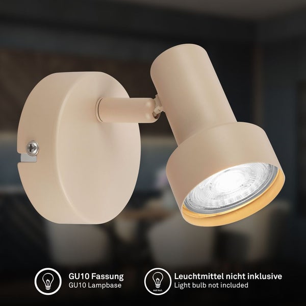Beiger Wandspot mit verstellbarem Kopf, GU10 Fassung, Leuchtmittel nicht inklusive.