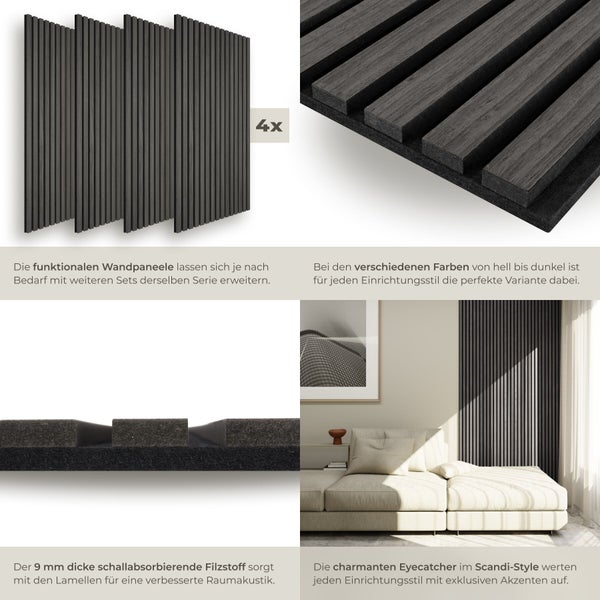 Akustikpaneele zur Wandgestaltung, Set mit vier Stück