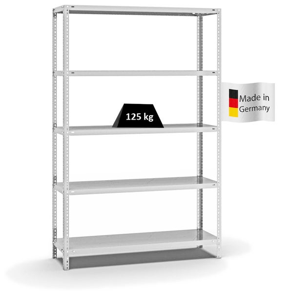 PROREGAL Fachbodenregal Schraubsystem Light-Duty Grundregal HxBxT 200 x 130 x 40 cm 5 Ebenen Fachlast 125 kg Beidseitig Nutzbar Lichtgrau