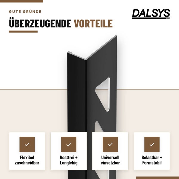 Winkelprofil von Dalsys, rostfrei und langlebig, flexibel zuschneidbar und universell einsetzbar.