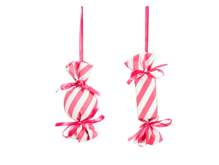 LAALU Satz von 2 Ornamenten: rosa und weißes Bonbon 13 cm