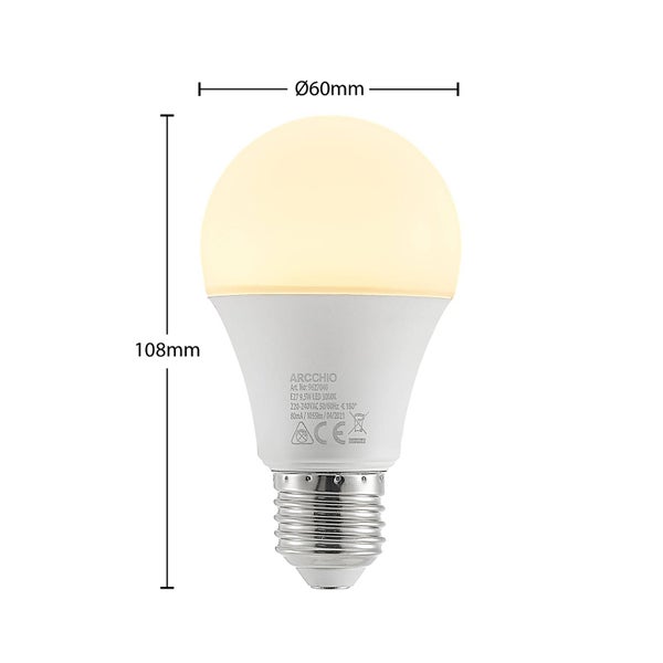 LED-Leuchtmittel E27 mit einem Durchmesser von 60 Millimetern und einer Höhe von 108 Millimetern.