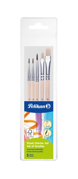 Pelikan Pinsel Starter-Set, 3 Haar- und 2 Borstenpinseln