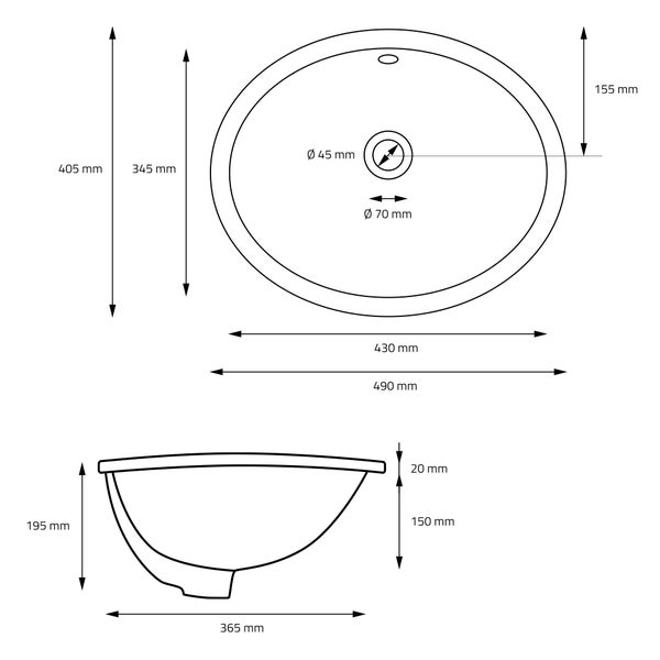 ML-Design Waschbecken aus Keramik Schwarz matt 49x40,5x19,5 cm Oval mit Ablaufgarnitur, Einbauwaschbecken mit Überlauf, Aufsatzwaschbecken Einbauwaschtisch Waschschale Handwaschbecken, für Badezimmer