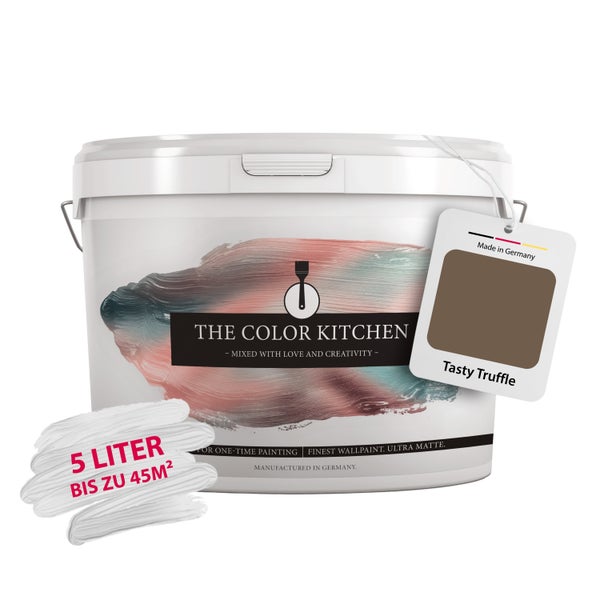 The Color Kitchen Wandfarbe Tasty Truffle im 5 Liter Eimer, ultra matt, Reichweite bis zu 45 Quadratmeter, hergestellt in Deutschland.