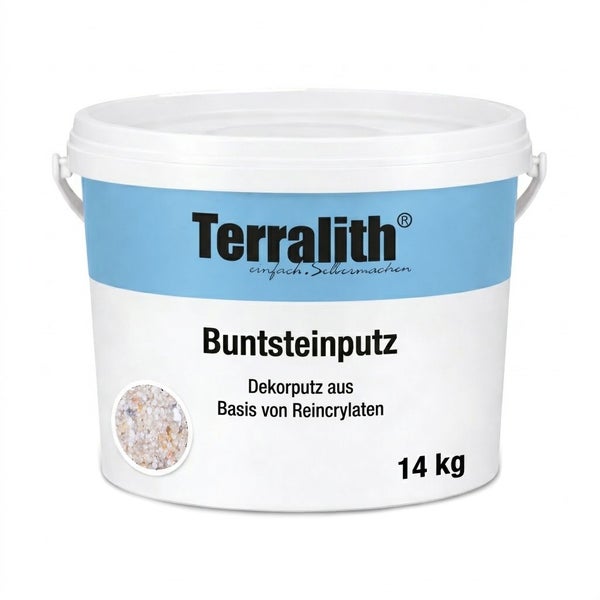 Terralith Buntsteinputz Dekorputz auf Reinacrylatbasis im 14 Kilogramm Eimer.