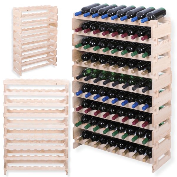 Weinregal VINOTECA FLEX PRO HxBxT 121x84x28cm 72 Flaschen auf 9 Ebenen Massives Kiefernholz Braun geölt