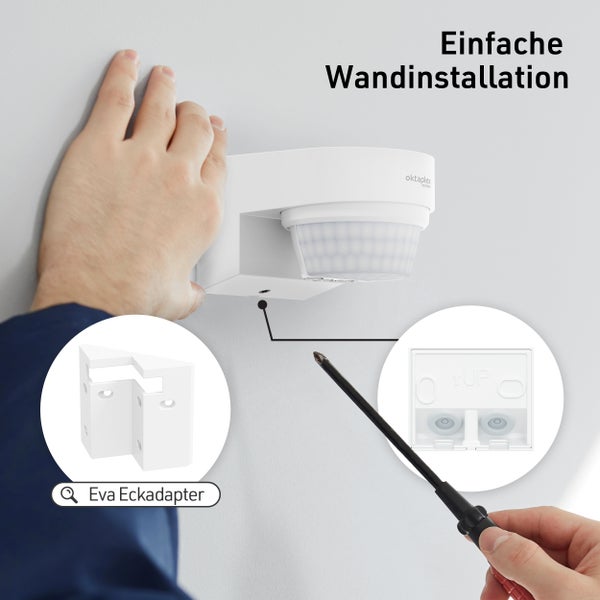 Installation eines Bewegungsmelders mit Eckadapter und Schraubendreher