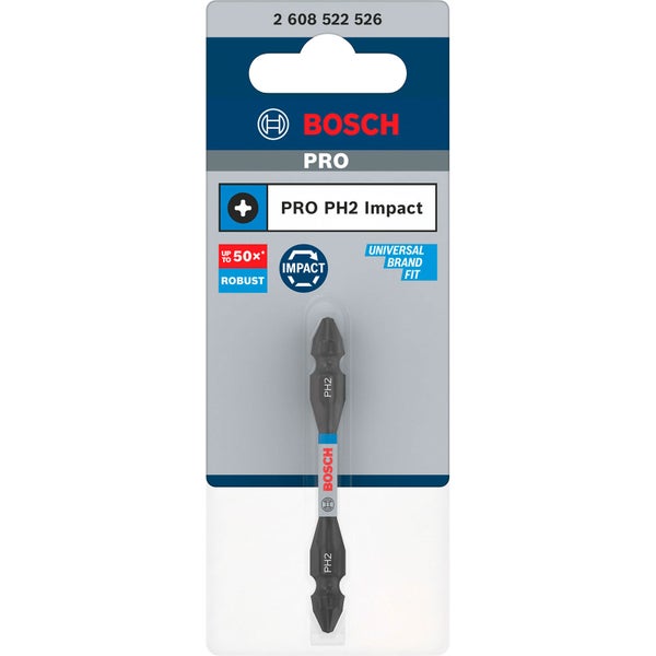 Bosch PRO Impact Schrauberbit mit Doppelklingen und Pick and Click-Einsätzen PH2 65 mm - 2608522526