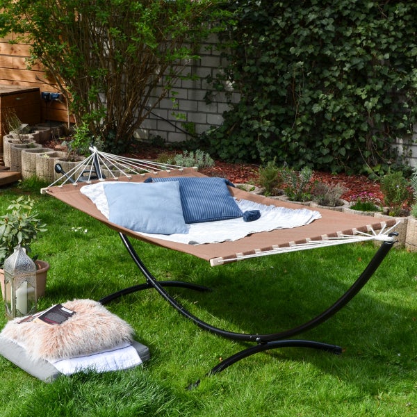 AMANKA XXL Stabhängematte 200x120 Doppelhängematte 2 Personen Hängematte Braun