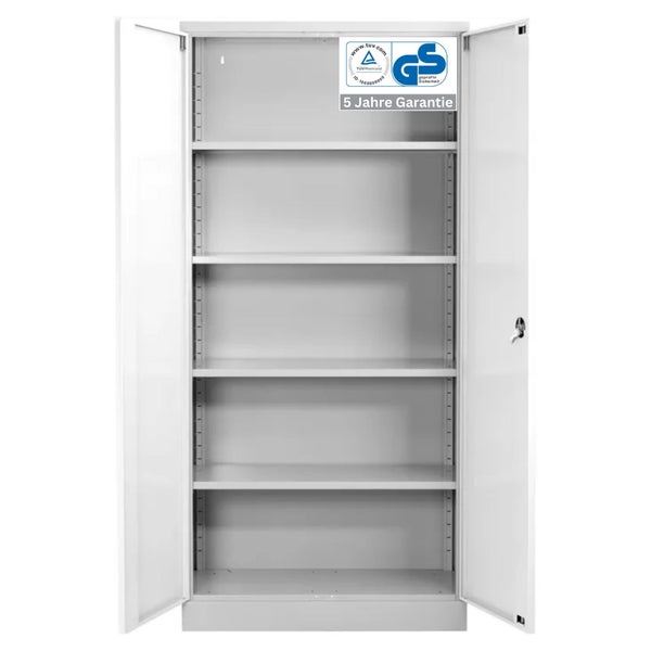PROREGAL Stahlschrank Bee 6 Fachböden HxBxT 195 x 92 x 50 cm Pulverbeschichtetes & Verstärktes Fachbodenmaterial Grau & Weiß