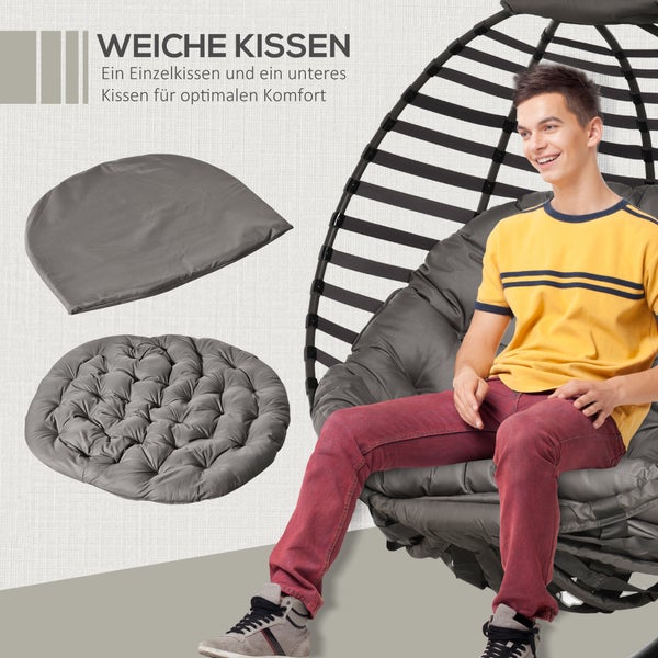 Outsunny Hängesessel, Hängekorb mit Gestell für 1 Person, faltbar, 126 x 118 x 172 cm, Stahl, Sand