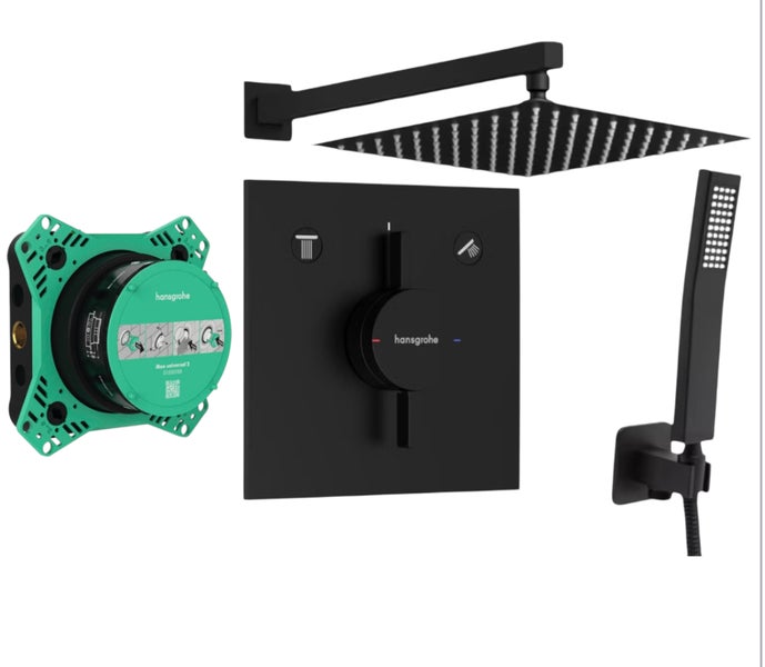 Hansgrohe Duschsystem mit Kopfbrause, Handbrause und Unterputzthermostat