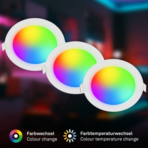 3er Set LED Einbaustrahler Einbauleuchten Spots RGB CCT Dimmbar Fernbedienung