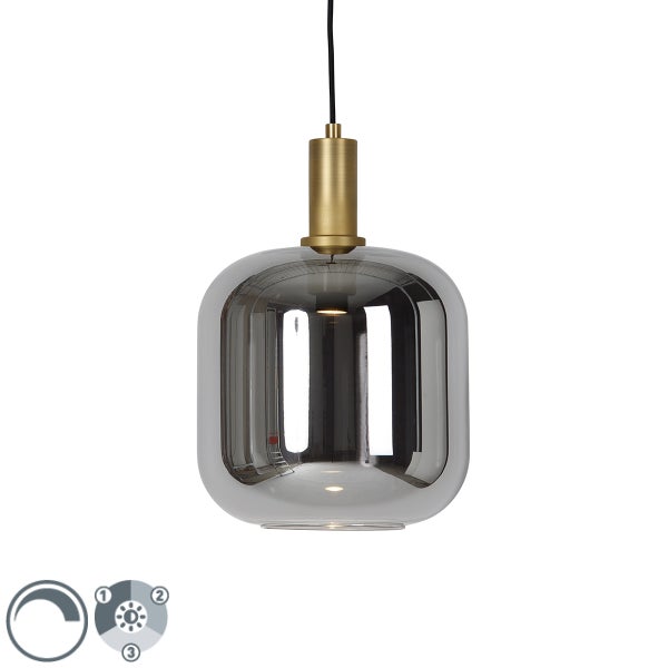 Hängelampe schwarz mit Gold und Rauchglas inkl. PUCC - Zuzanna