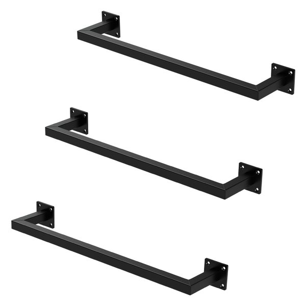 ML-Design 3er Set Kleiderstange Rechteck für die Wand, T12cm x B60cm, Schwarz, aus Stahl, Garderobenstange U-Form, Kleiderständer Wandmontage, Kleidergestell Garderobenhalter, inkl. Montagematerial