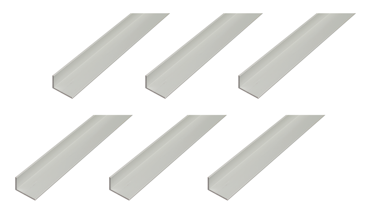 Set von sechs gleichen Aluminium Winkelprofilen als Metallprofil für den Bau